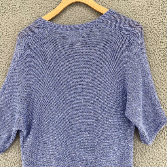 Chicos Sweater Women 0 US Small Blue Metallic Shimmer Knit Short Sleeve Cardigan - Picture 4 of 10
